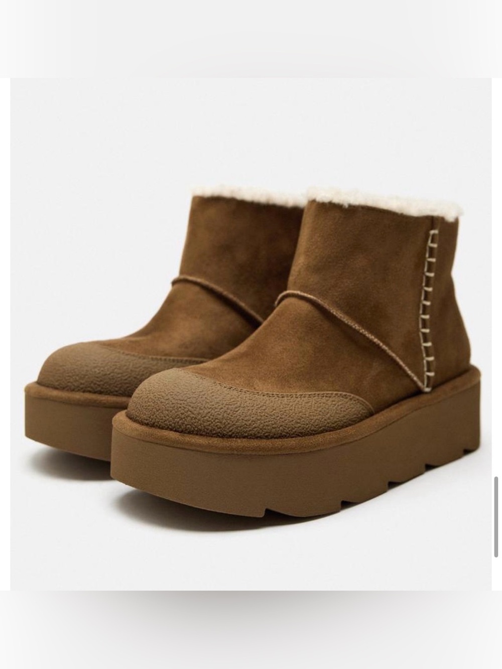 NWT Zara Flat Faux Shearling Ankle Boots